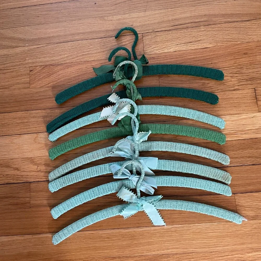 8 Green Vintage Crochet Coat Hangers-Crochet Wooden Coat Hangers-70+